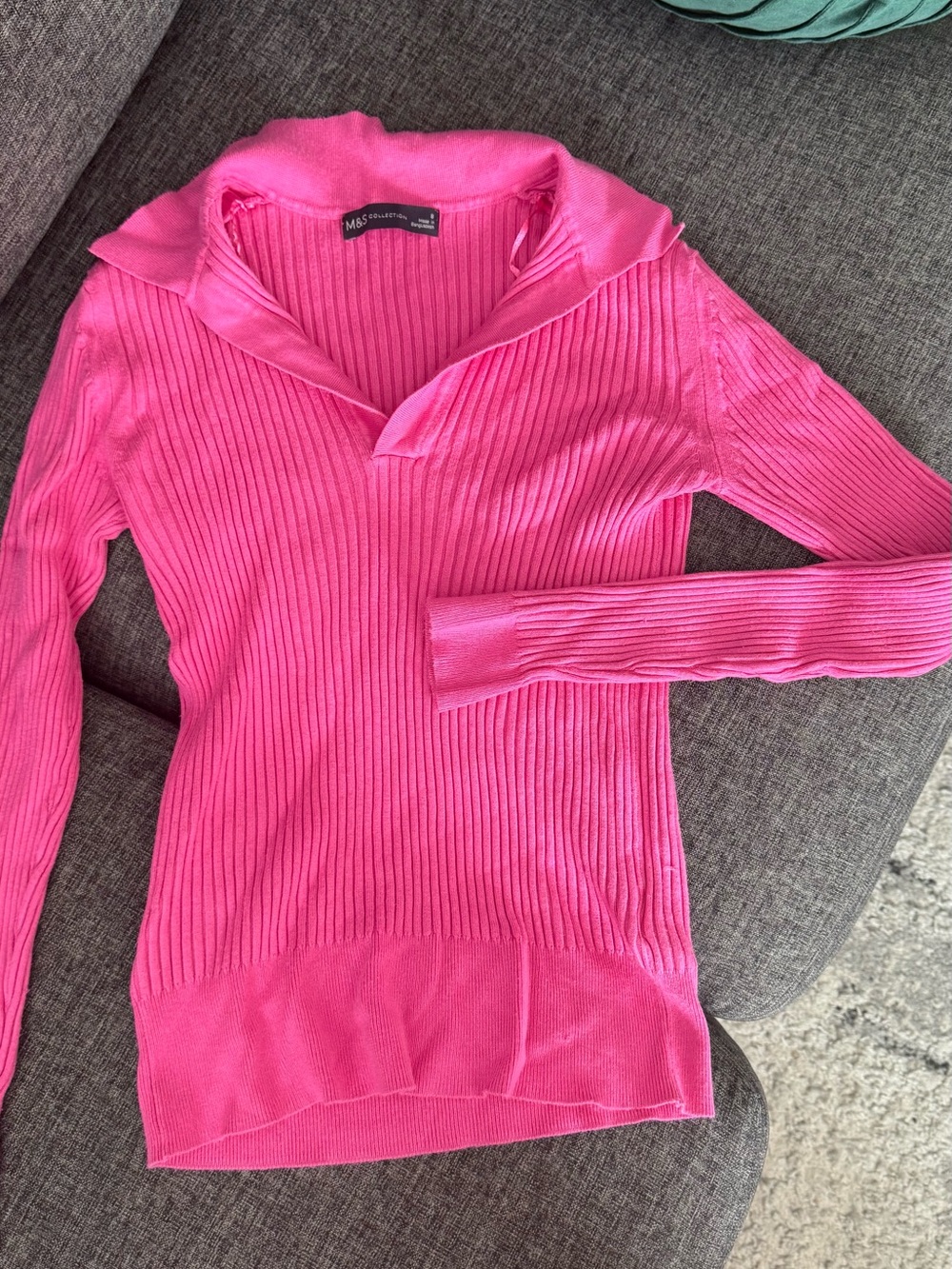Marks & Spencer Fuschia Pink Ribbed Polo-Neck Sweater